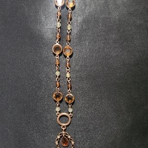 1928 Vintage Amber-Tone Beaded Pendant Necklace in Copper Finish
